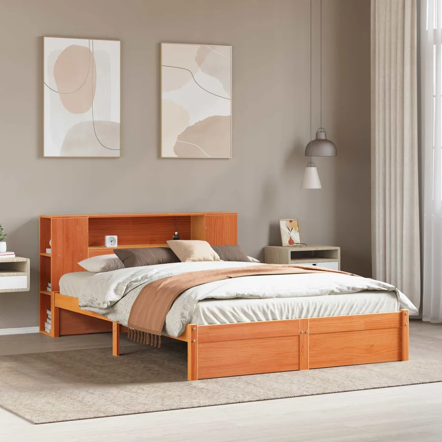 Cadre de lit avec tête de lit de rangement 2 pcs Cire marron