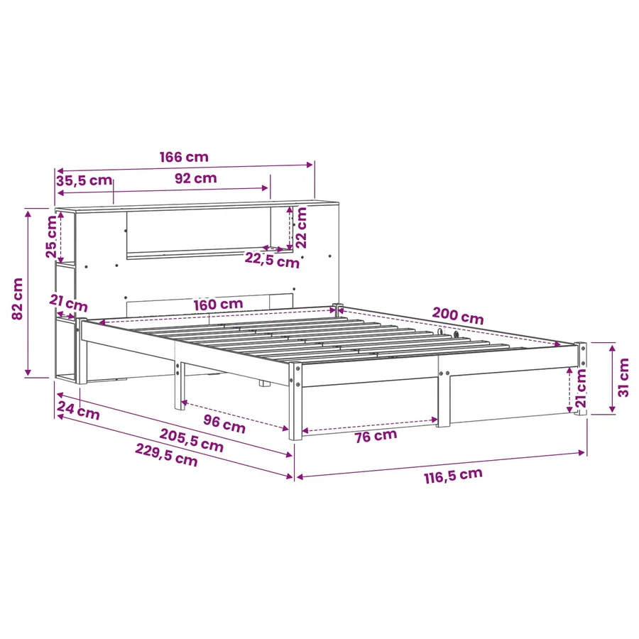 Cadre de lit avec tête de lit de rangement 2 pcs Cire marron - 11