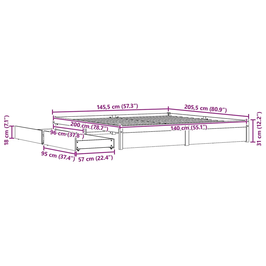 Cadre de lit Cire marron 140 x 200 cm Bois de Pin Massif - 9