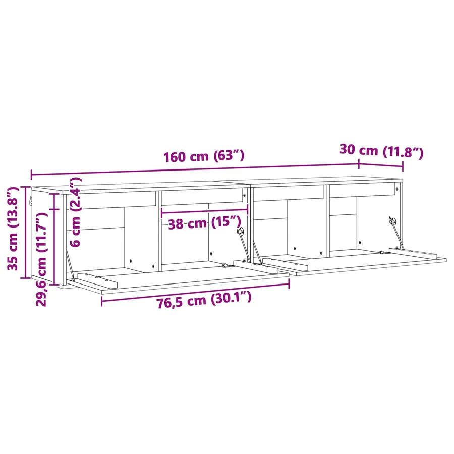 Meuble mural avec étagère 2 pcs Cire marron 80 x 30 x 35 cm - 12