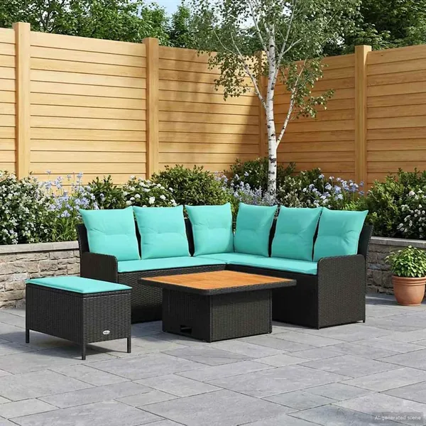Ensembles de meubles 5 pcs Noir et turquoise Rotin PE