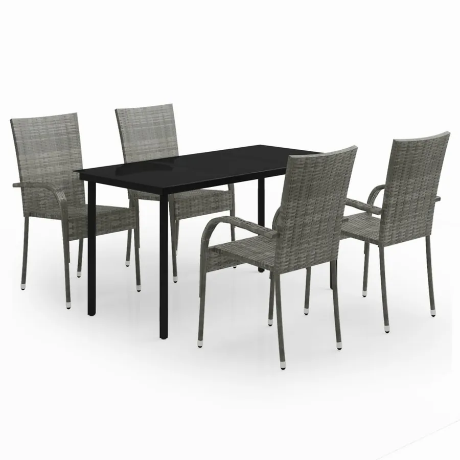 Ensemble à manger de jardin 5 pcs Gris et noir - 2