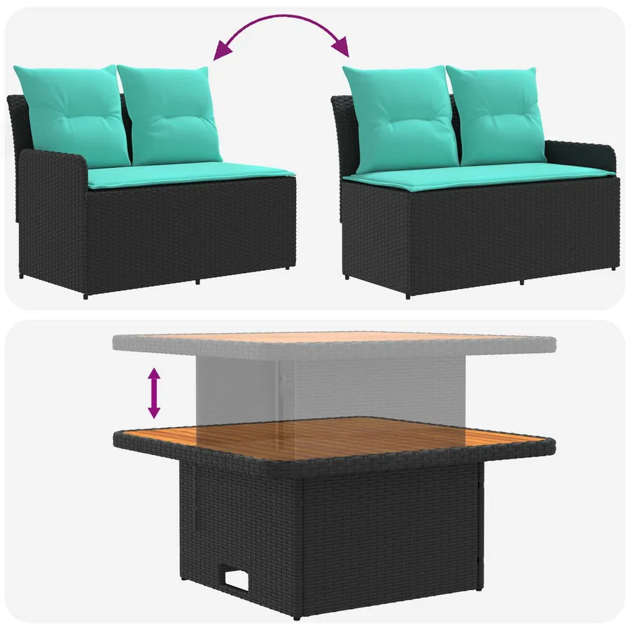 Ensembles de meubles 6 pcs Noir et turquoise Rotin PE - 11