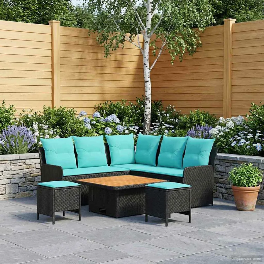 Ensembles de meubles 6 pcs Noir et turquoise Rotin PE - 3