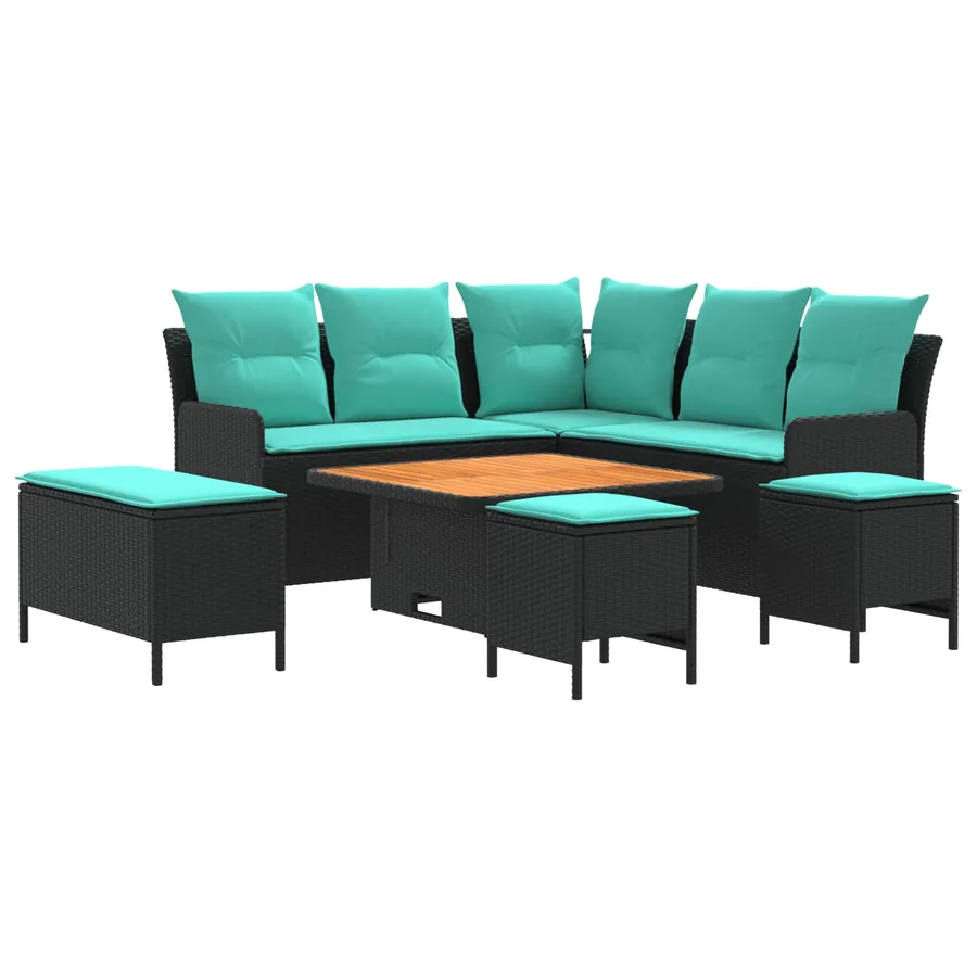 Ensembles de meubles 7 pcs Noir et turquoise Rotin PE