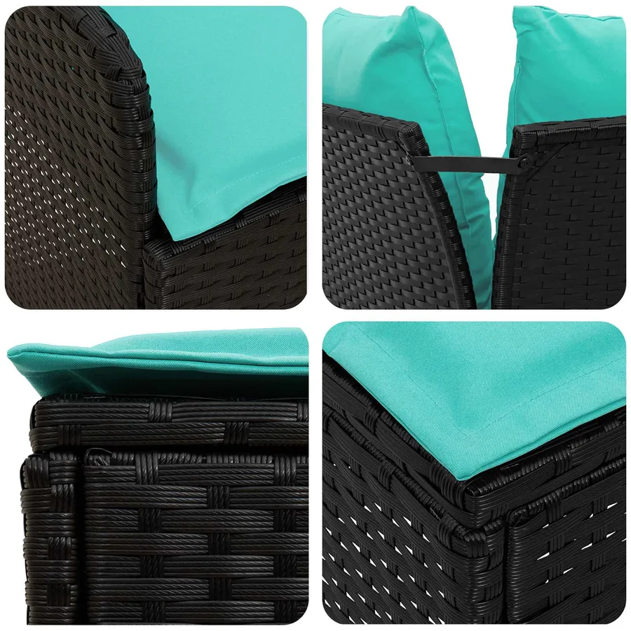 Ensembles de meubles 7 pcs Noir et turquoise Rotin PE - 8