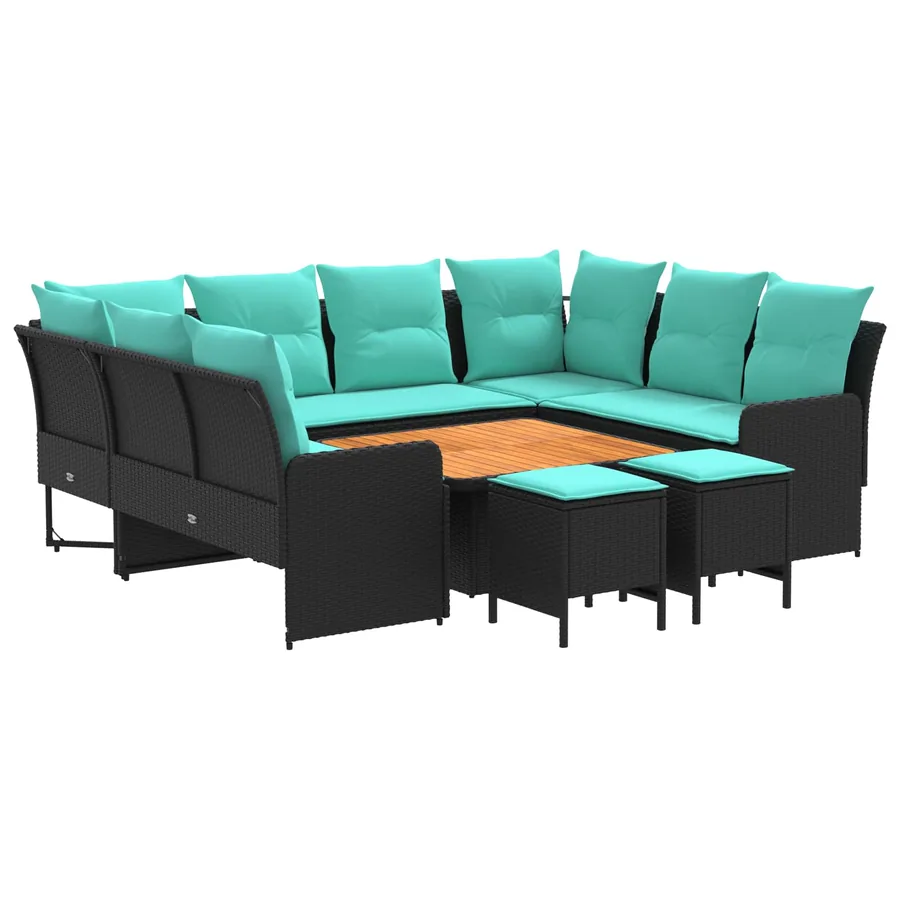 Ensembles de meubles 8 pcs Noir et turquoise Rotin PE - 2