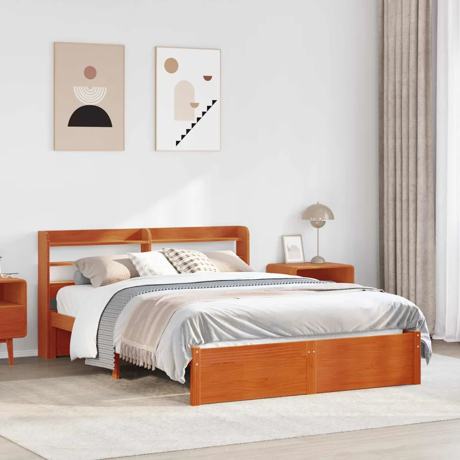 Cadre de lit avec stockage 2 pcs Cire marron Bois de Pin Massif