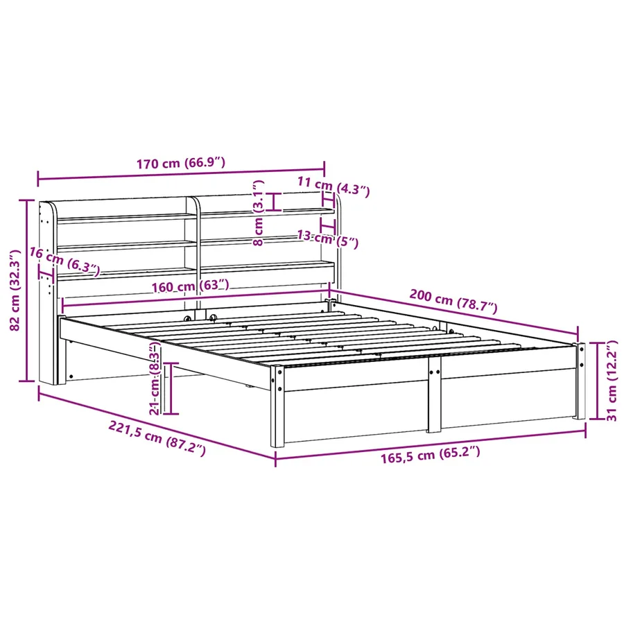 Cadre de lit avec stockage 2 pcs Cire marron Bois de Pin Massif - 12