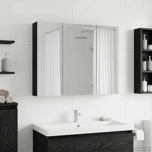 Armoire Miroir de Salle de Bain Chêne noir 100 x 14,5 x 70 cm