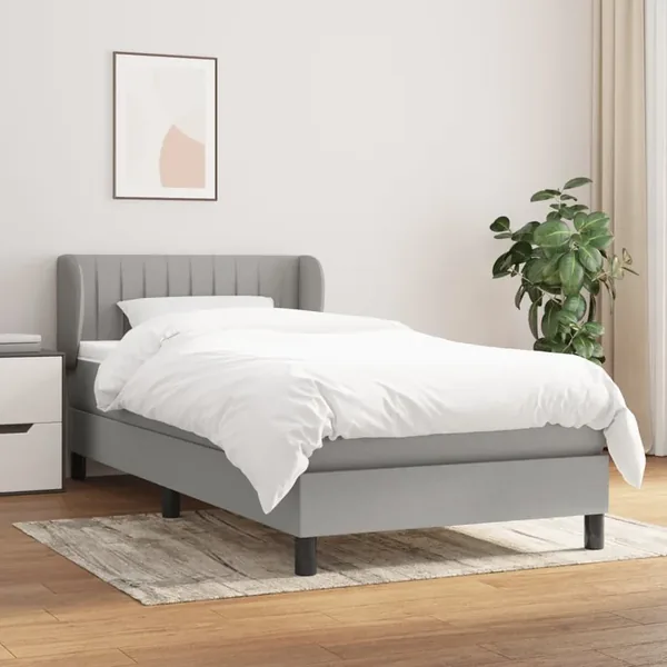 Slatted Bed Base with Mattress Light Grey 90x200 cm Fabric