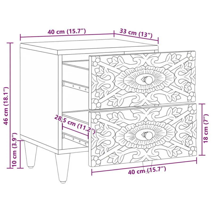 Cabinet de chevet avec tiroir 2 pcs Marron 40 x 33,5 x 46 cm - 12