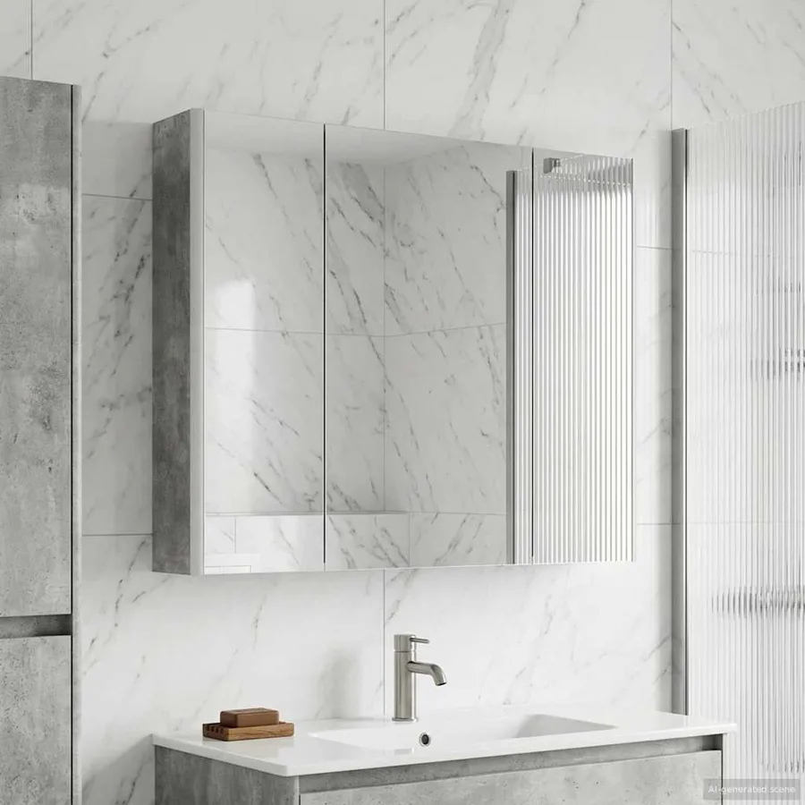 Armoire Miroir de Salle de Bain Gris béton 83,5 x 15,5 x 70 cm - 4