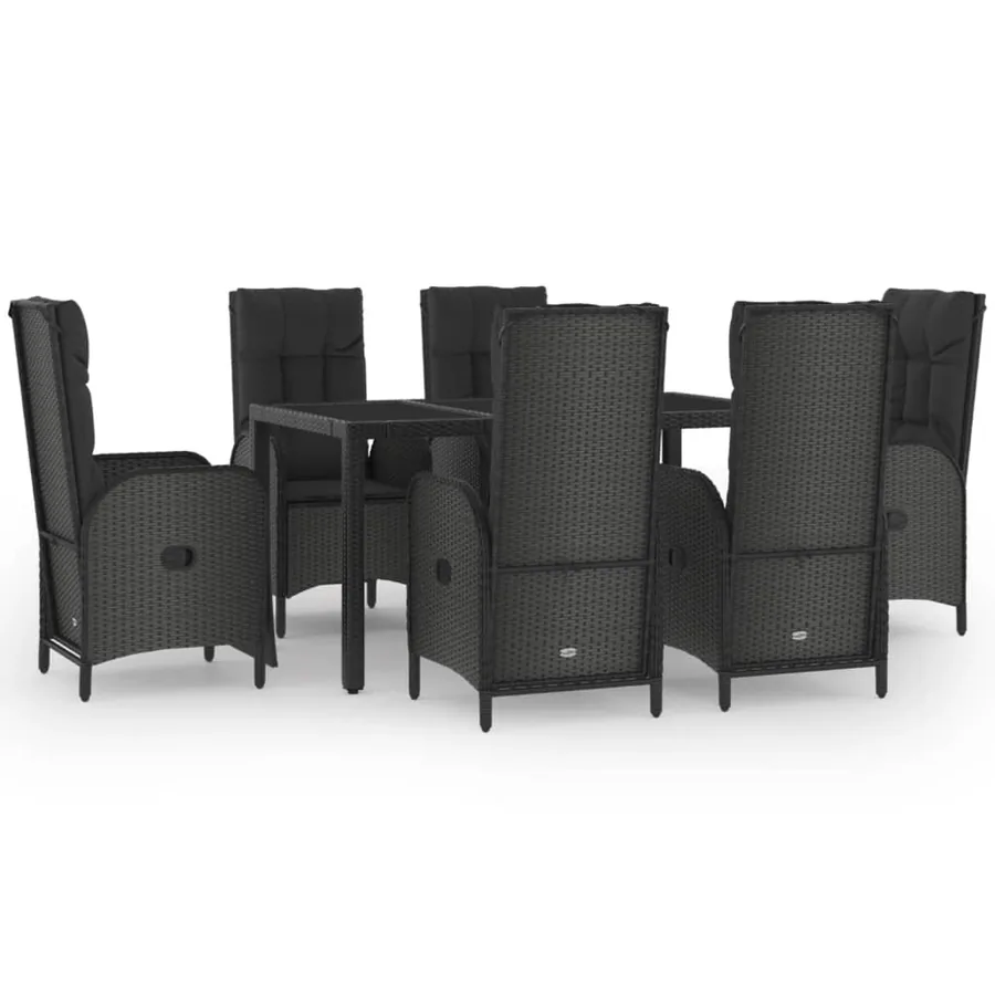 Ensemble à manger de jardin coussins 7pcs Noir Résine tressée - 2