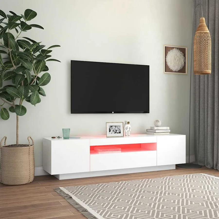 TV Cabinet with LED Lights White 160x35x40 cm - 3