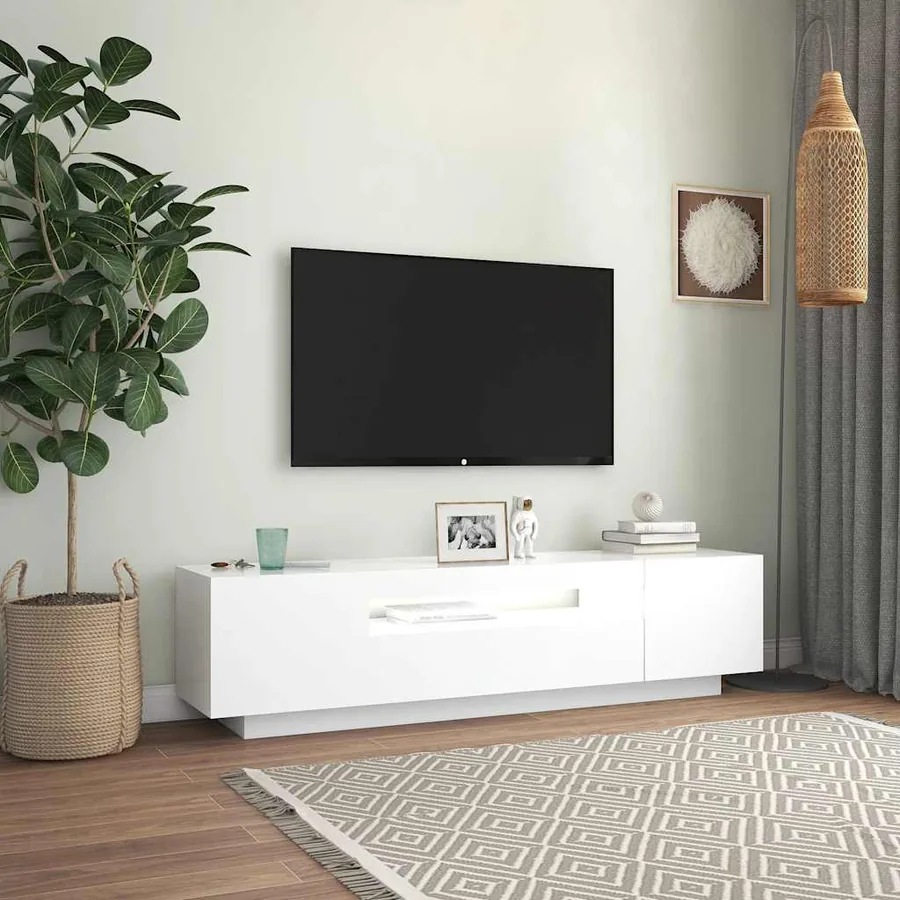 TV Cabinet with LED Lights White 160x35x40 cm - 4