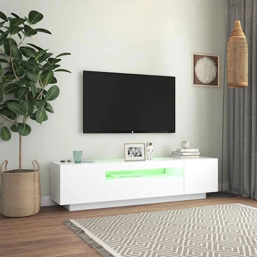 TV Cabinet with LED Lights White 160x35x40 cm - 5