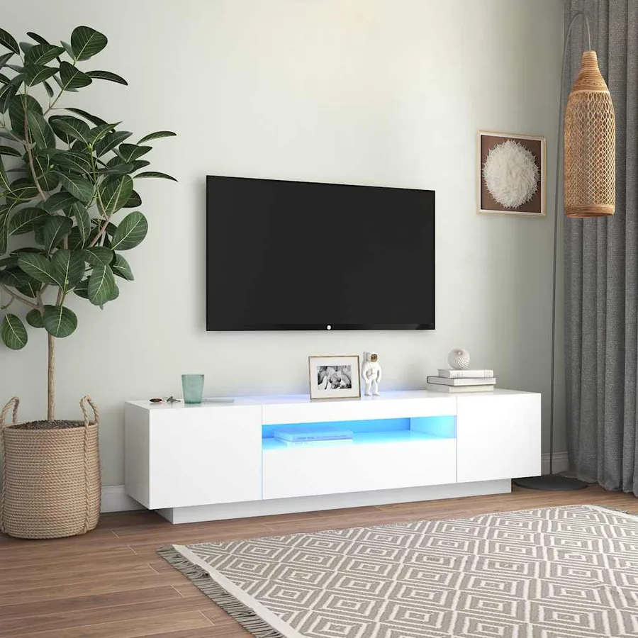 Meuble TV avec lumières LED blanc 160x35x40 cm - 6