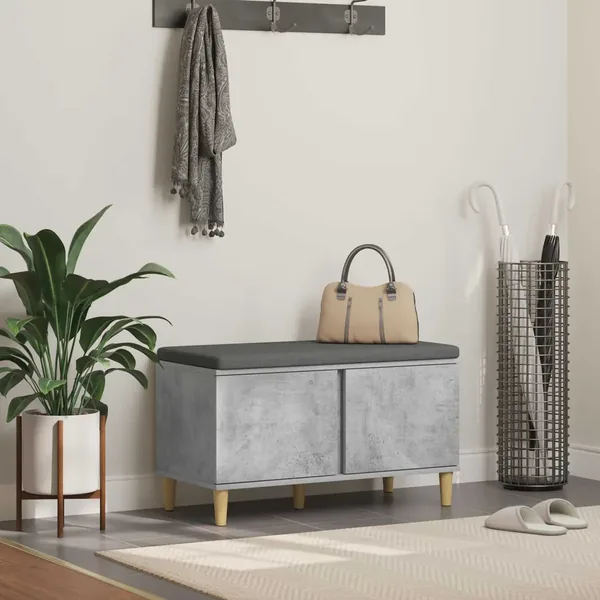 Banc d'entrée avec coussin Gris Béton 80 x 38 x 46 cm