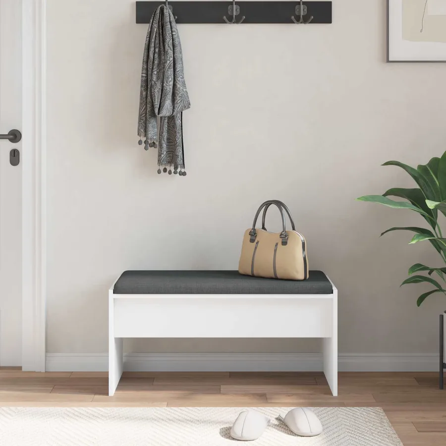 Banc d'entrée avec coussin Blanc 80 x 38 x 46 cm - 4
