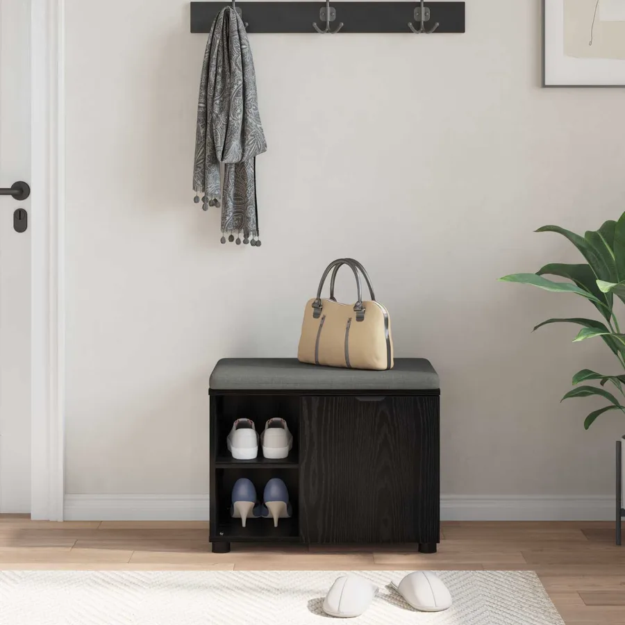 Banc d'entrée avec coussin Chêne Noir 60 x 38 x 46 cm - 4
