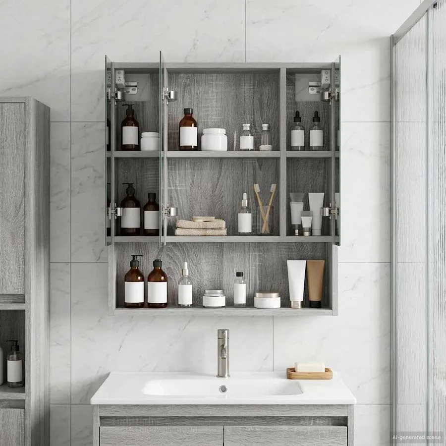 Armoire Miroir de Salle de Bain Gris Sonoma 60 x 14.5 x 70 cm - 4