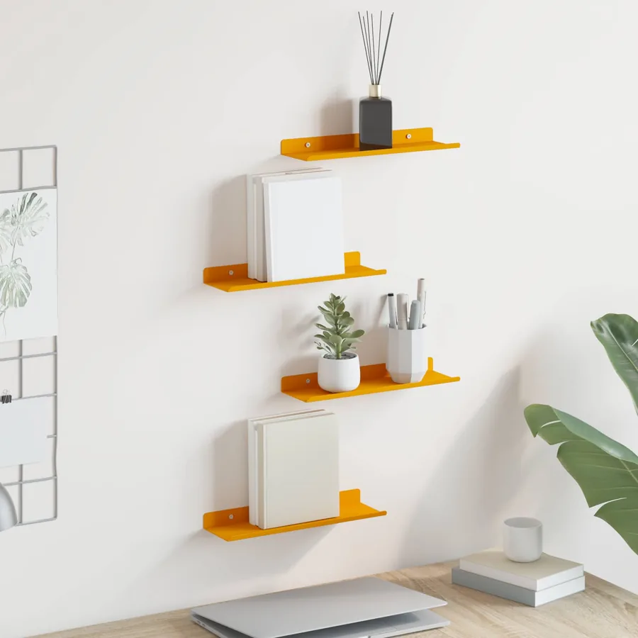 Étagère flottante 4 pcs Jaune moutarde 30 x 9 x 2,5 cm Acier