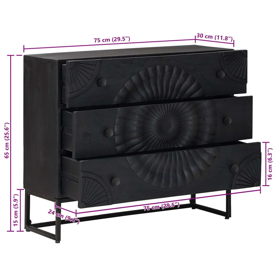 Armoire à tiroirs avec tiroir Noir 75 x 30 x 65 cm - 11