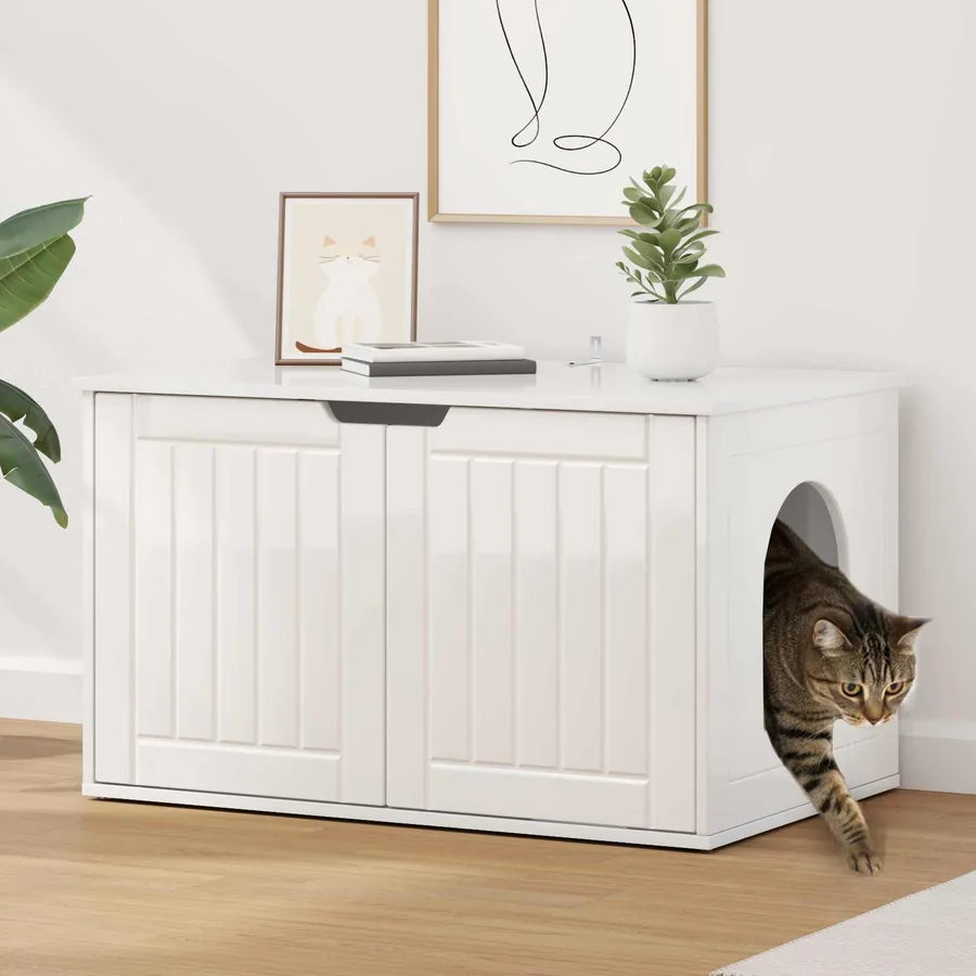 Maison pour chat Blanc Brillant 85 x 55 x 50,5 cm