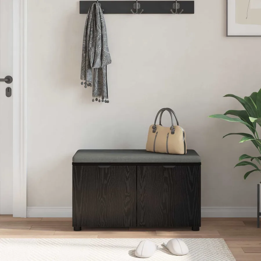 Banc d'entrée avec coussin Chêne Noir 80 x 38 x 46 cm - 4