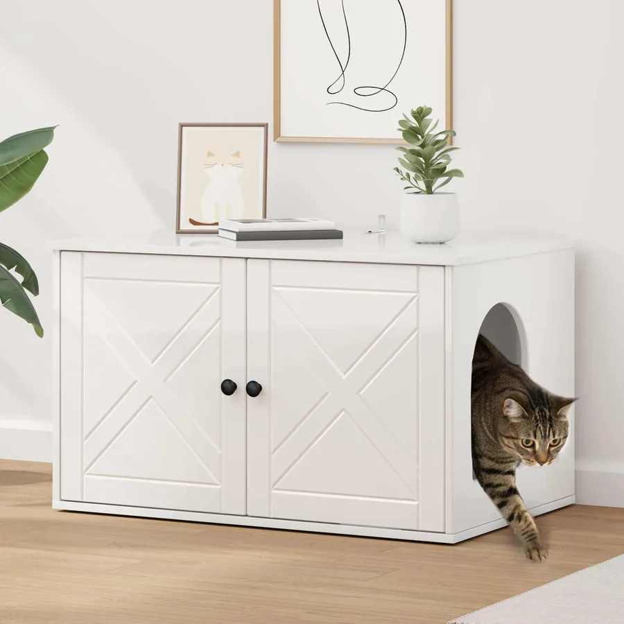 Maison pour chat Blanc Brillant 85 x 55 x 50 cm