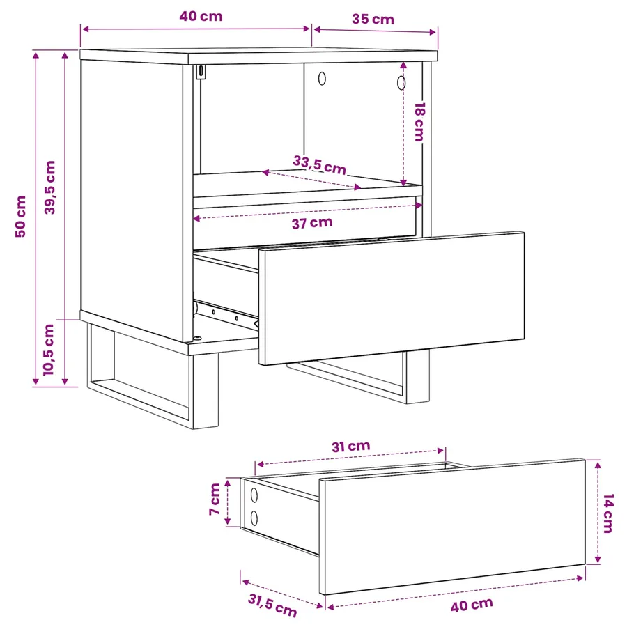 Armoire de lit Chêne noir 40 x 35 x 50 cm Bois d'ingénierie - 8