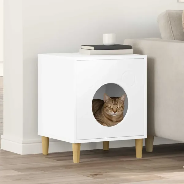 Maison pour chat Blanc 42,5 x 40 x 53 cm Bois d'ingénierie