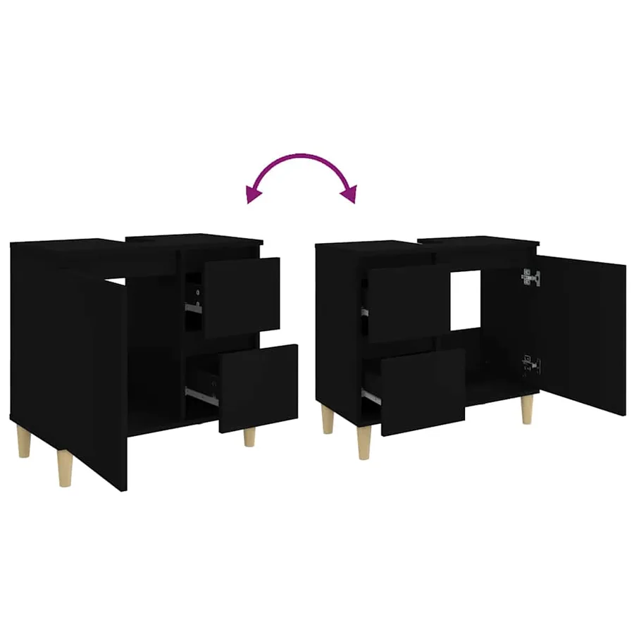 Armoire de salle de bain noir 65x33x60 cm bois d'ingénierie - 10