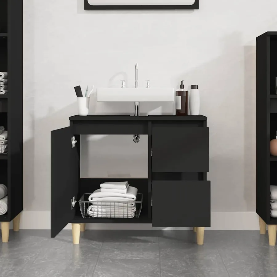 Armoire de salle de bain noir 65x33x60 cm bois d'ingénierie - 3