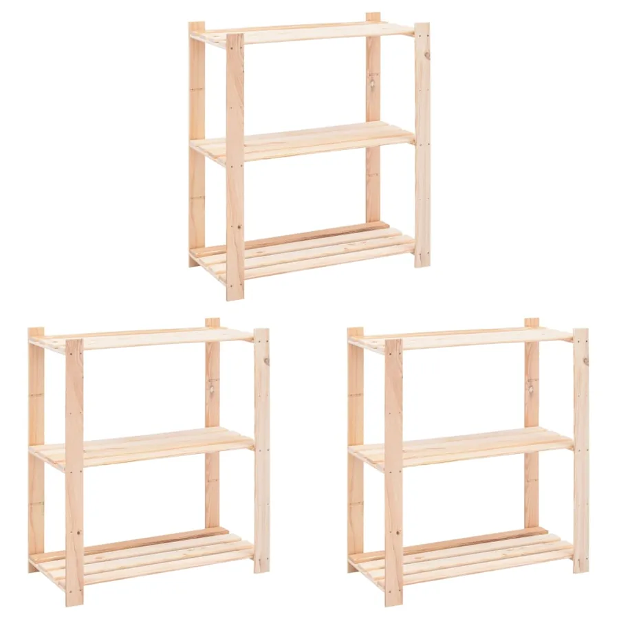 3-Tier Storage Shelves 3 pcs 80x38x90 cm Pine 150 kg