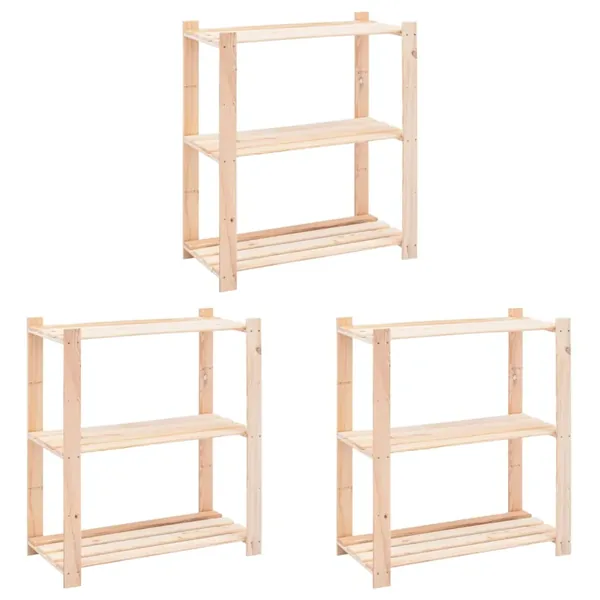 3-Tier Storage Shelves 3 pcs 80x38x90 cm Pine 150 kg