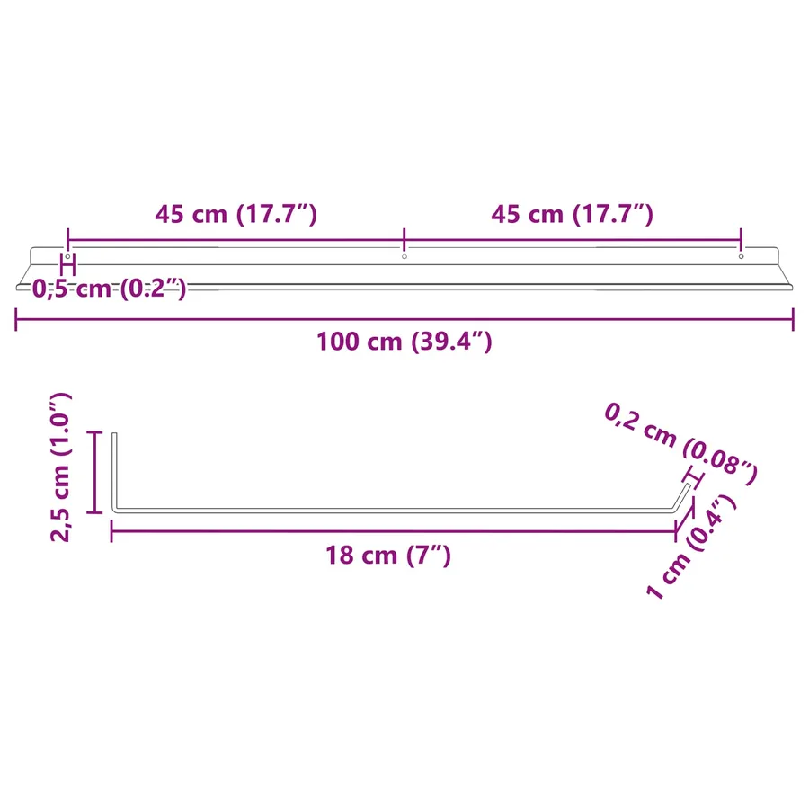 Étagère flottante 2 pcs Blanc 100 x 18 x 2,5 cm Acier - 12