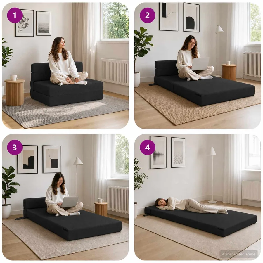 Canapé-lit pliable Noir 70 x 80 x 60 cm Tissu - 7