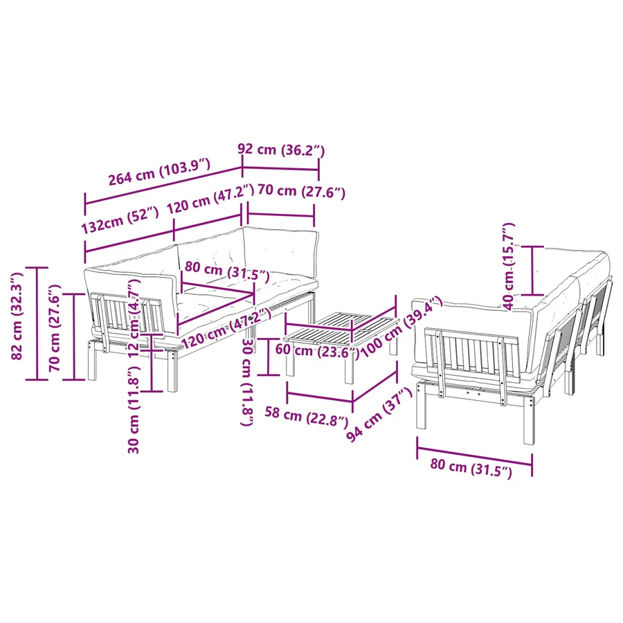 5 Pièce Unité du canapé en palette de jardin - 14