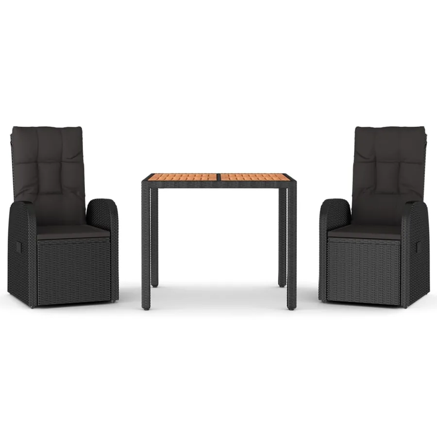 Ensemble à manger de jardin avec coussins 3 pcs Noir - 2