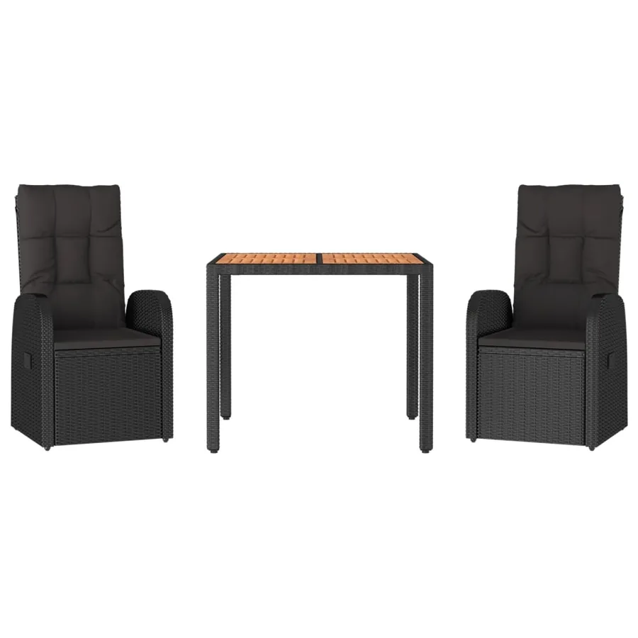 Ensemble à manger de jardin avec coussins 3 pcs Noir - 3