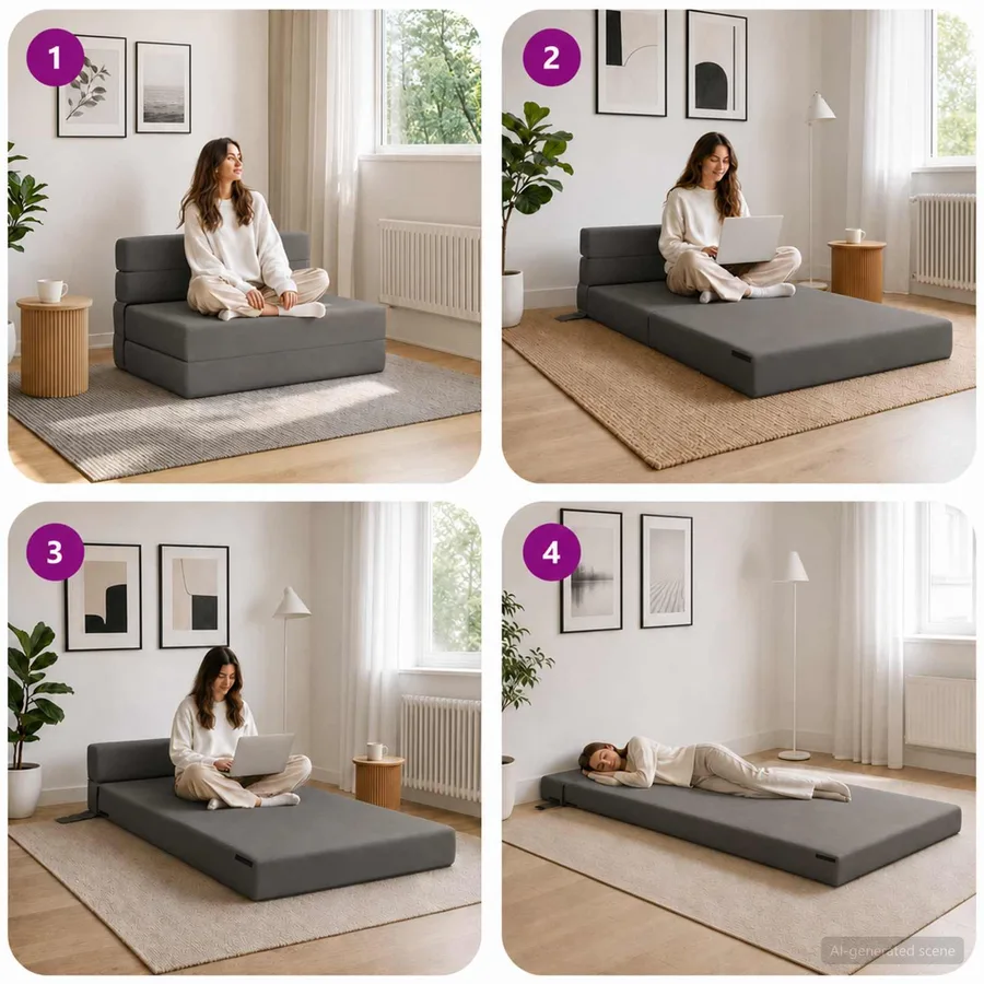 Canapé-lit pliable Gris foncé 70 x 80 x 60 cm Tissu - 7