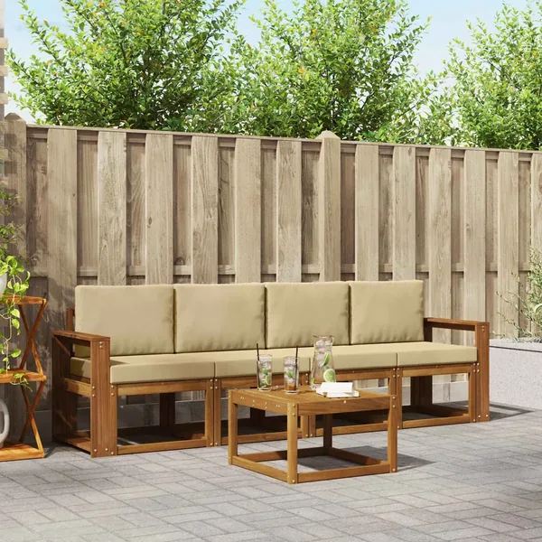 Ensemble de canapés d'extérieur 5 pcs Naturel et Beige