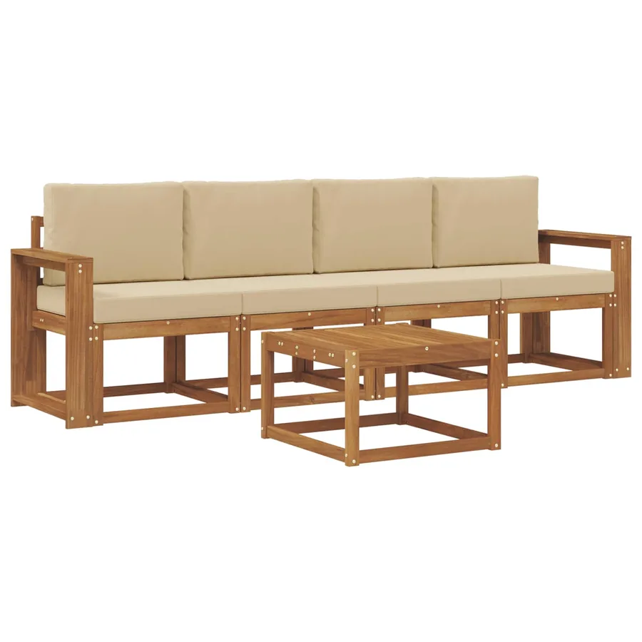 Ensemble de canapés d'extérieur 5 pcs Naturel et Beige - 2