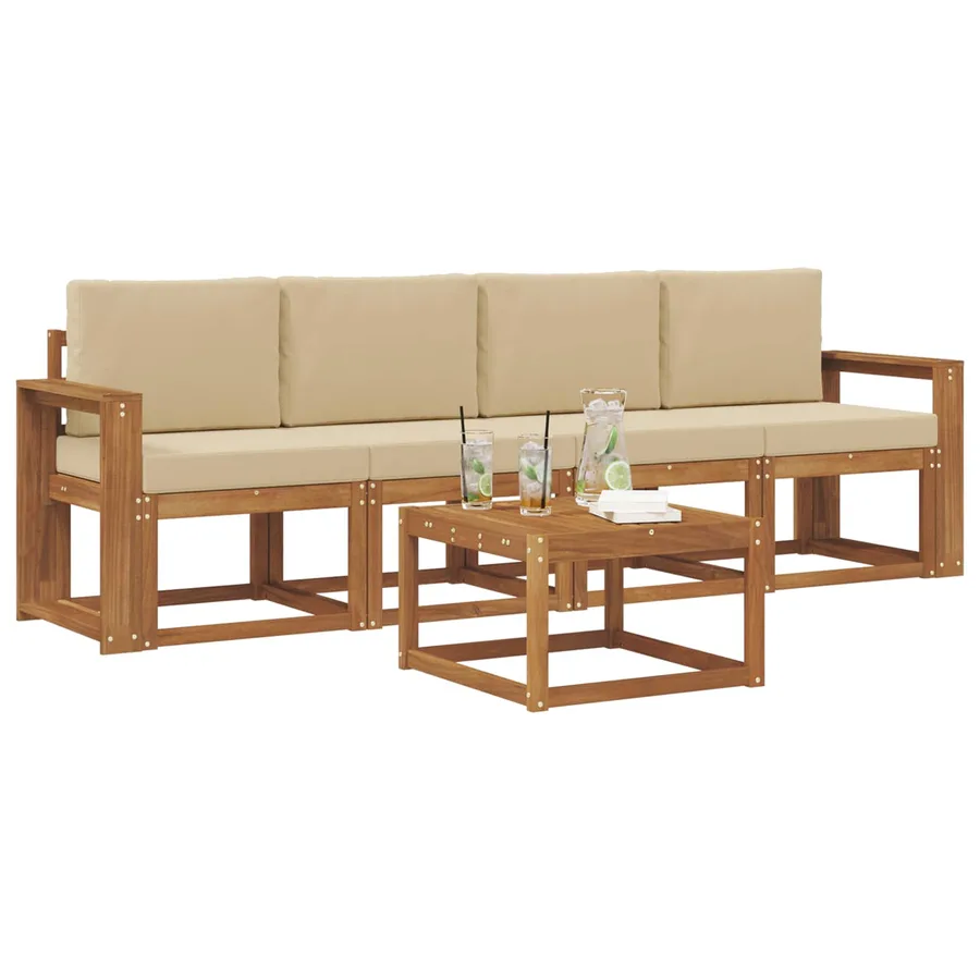Ensemble de canapés d'extérieur 5 pcs Naturel et Beige - 3