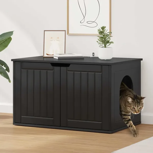 Maison pour chat Noir 85 x 55 x 50,5 cm Bois d'ingénierie