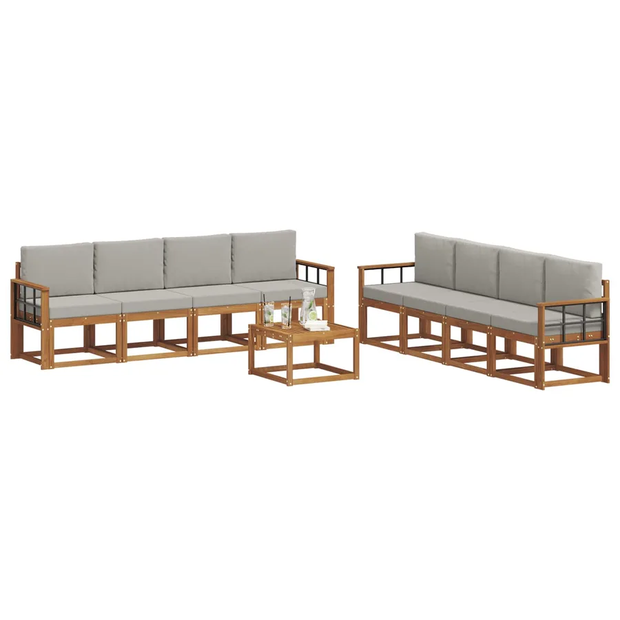 Ensemble de canapés d'extérieur 9 pcs Gris Naturel et Clair - 3