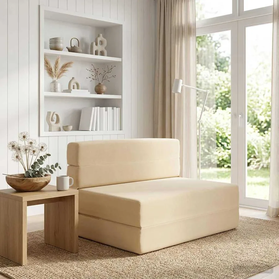 Canapé-lit pliable Crème 100 x 80 x 60 cm Tissu