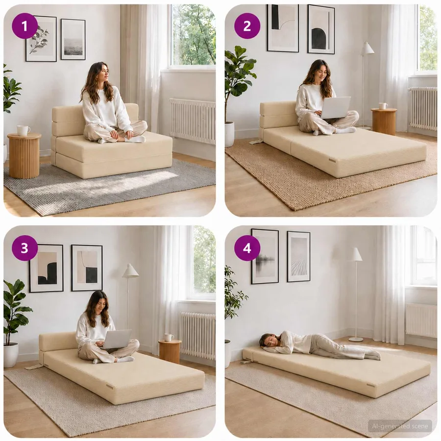 Canapé-lit pliable Crème 100 x 80 x 60 cm Tissu - 7